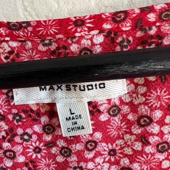 Max Studio Ruffle Crepe High‎ Low Wrap Floral Short Sleeve Midi summer Dress L - Picture 2 of 5